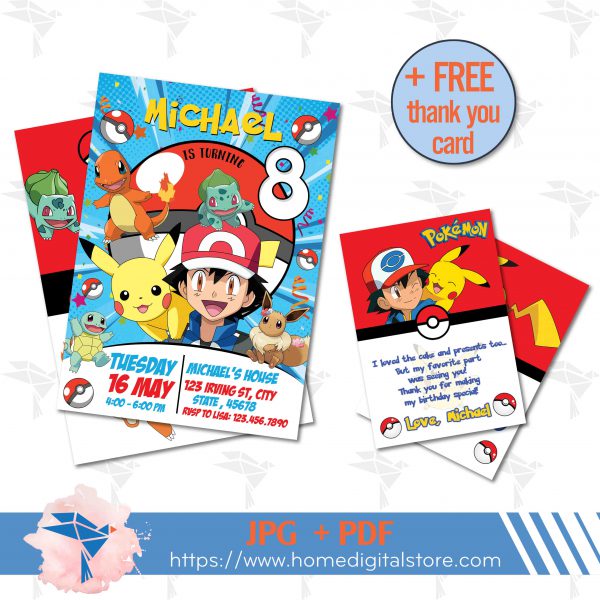 Pokemon Birthday Invitation JPG, PDF