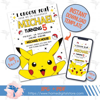 Pikachu Birthday Invitation Jpg, Pdf