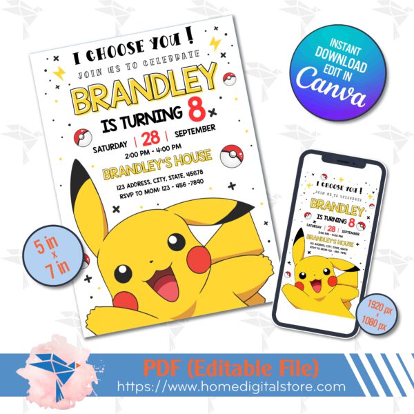 Pikachu Birthday Invitation