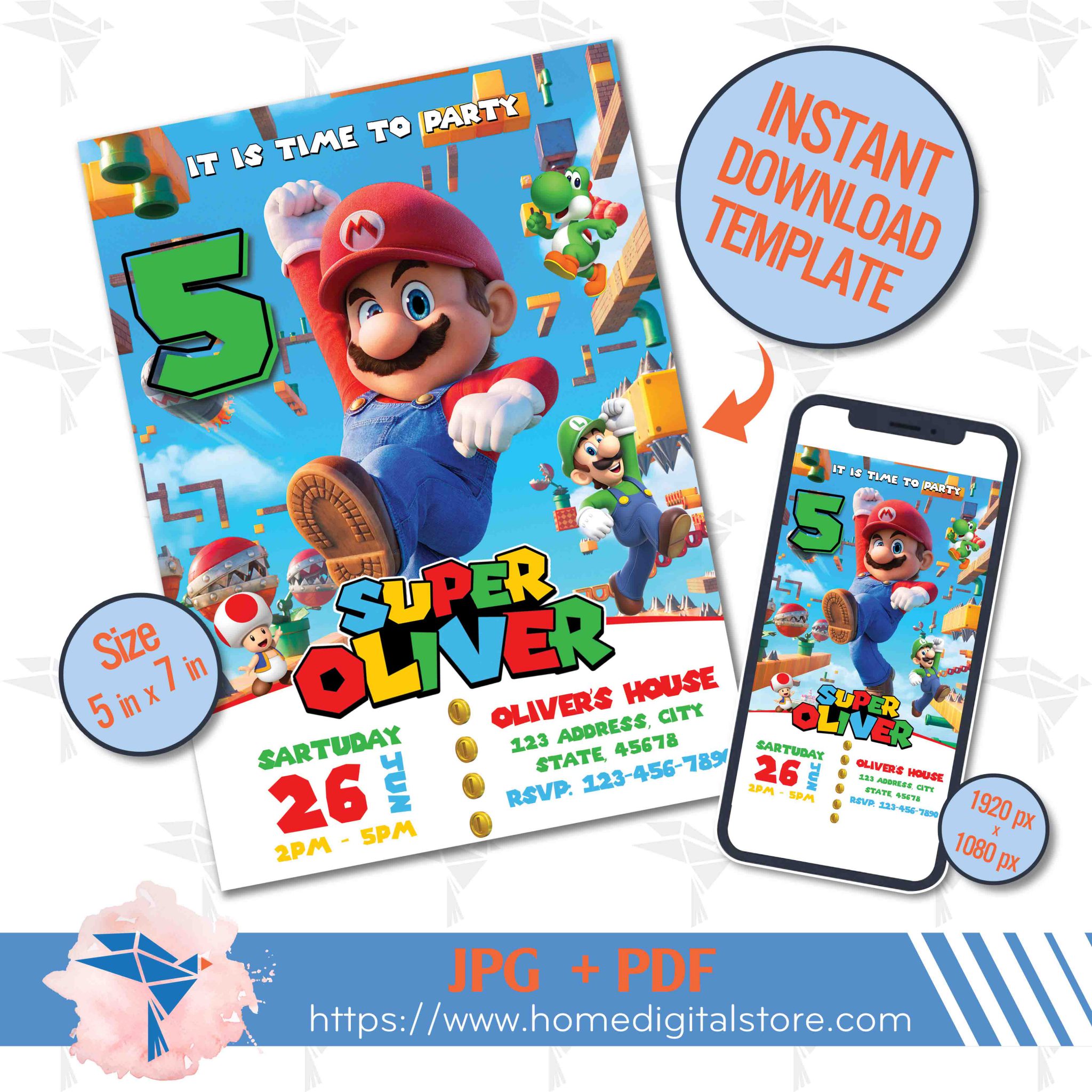 Super Mario Birthday Invitation 9012