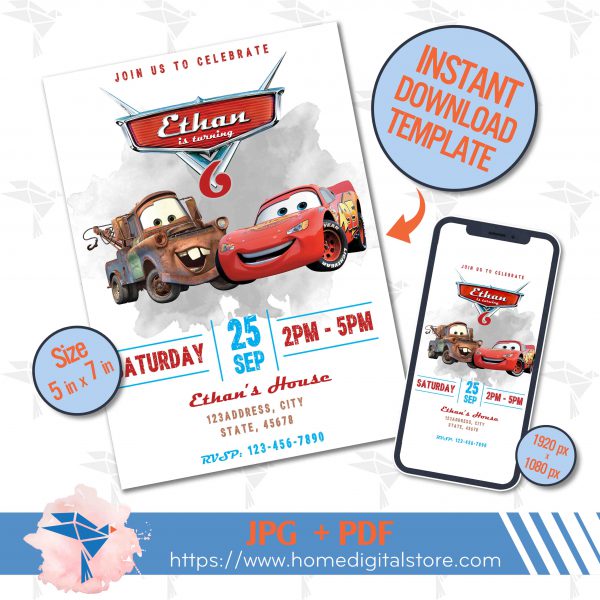 Disney Car Birthday Invitation
