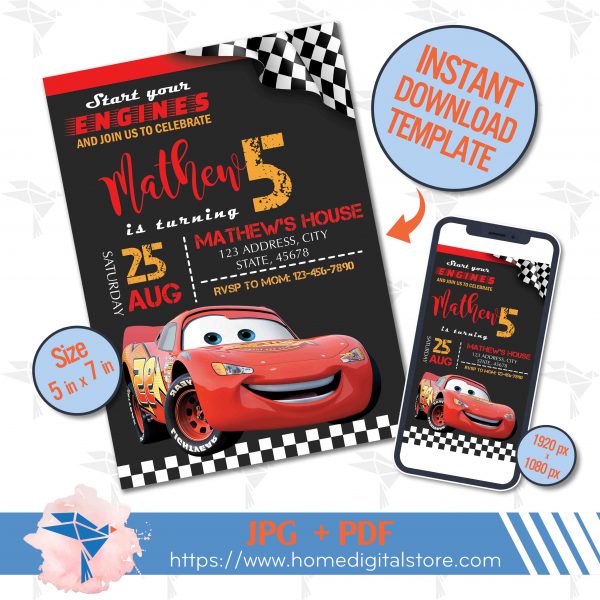 Disney Car Birthday Invitation