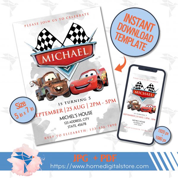 Disney Car Birthday Invitation