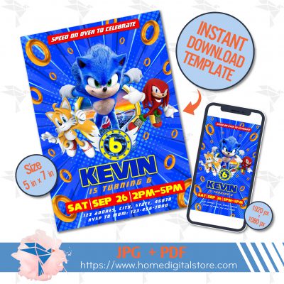 Sonic Birthday Invitation JPG, PDF