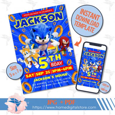 Sonic Birthday Invitation JPG, PDF