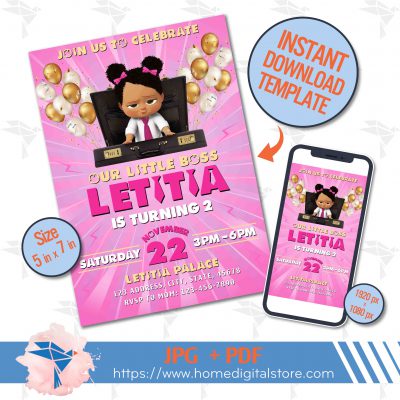 Baby Boss Birthday Invitation JPG, PDF