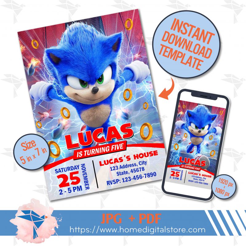 Sonic Birthday Invitation JPG, PDF