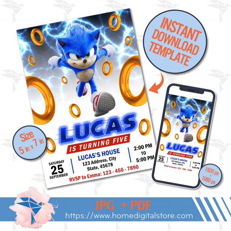 Sonic Birthday Invitation JPG, PDF