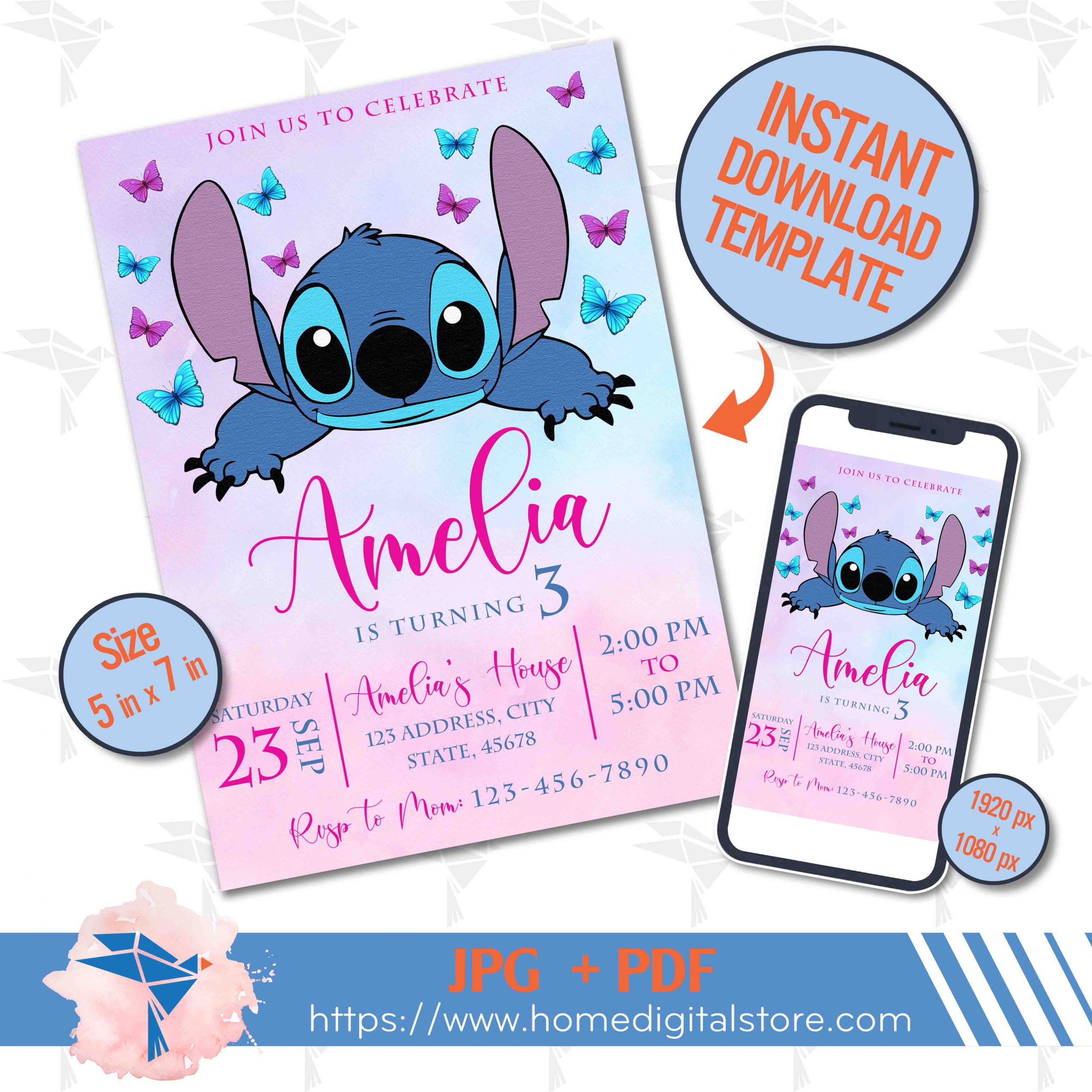 Free Stitch Invitations  Birthday invitations, Birthday, Lilo and