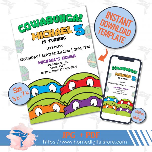 Birthday Invitation Ninja Turtle