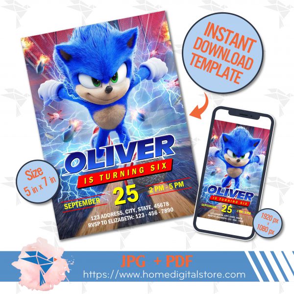 Sonic Birthday Invitation JPG, PDF