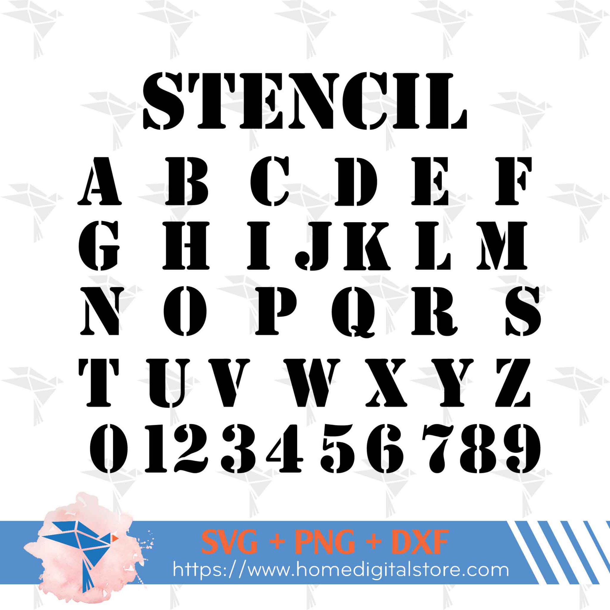 Stencil Font Svg, Png, Dxf