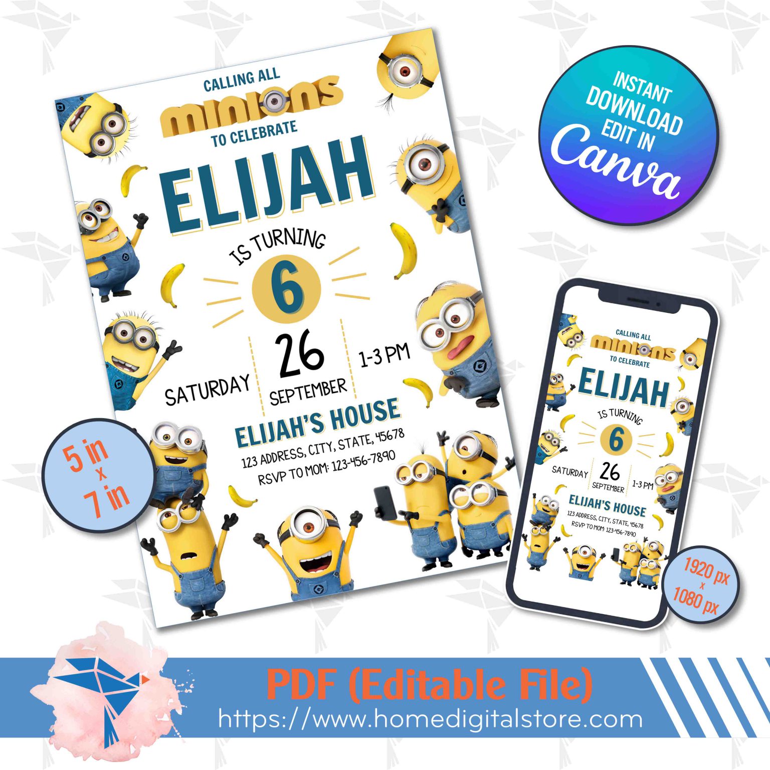 Minions Birthday Invitation Canva Template