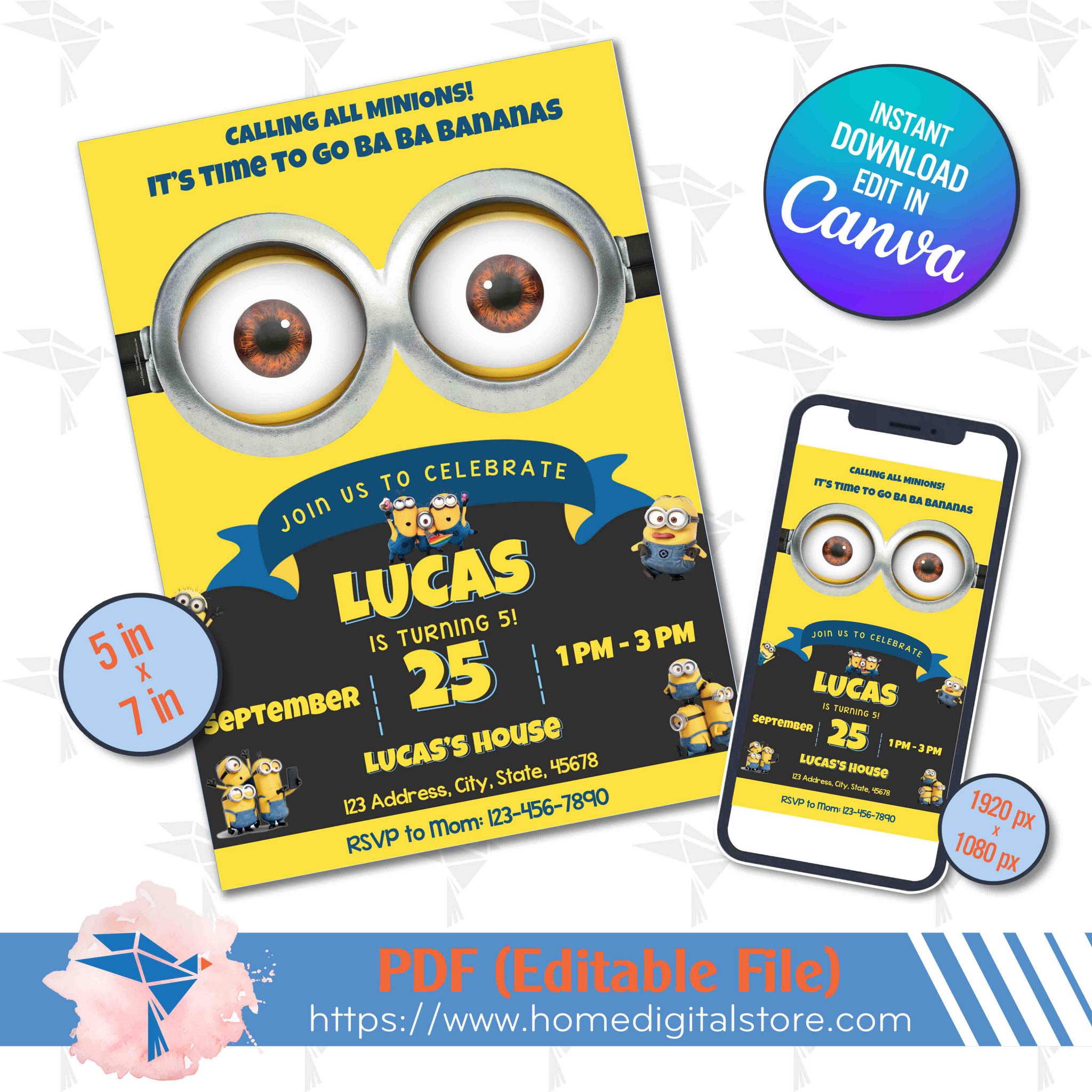 Minions Birthday Invitation Canva Template