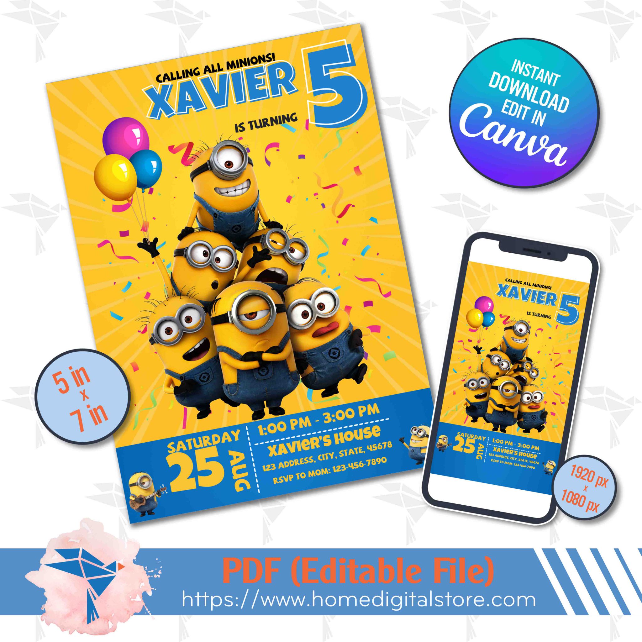 Minions Birthday Invitation Canva Template