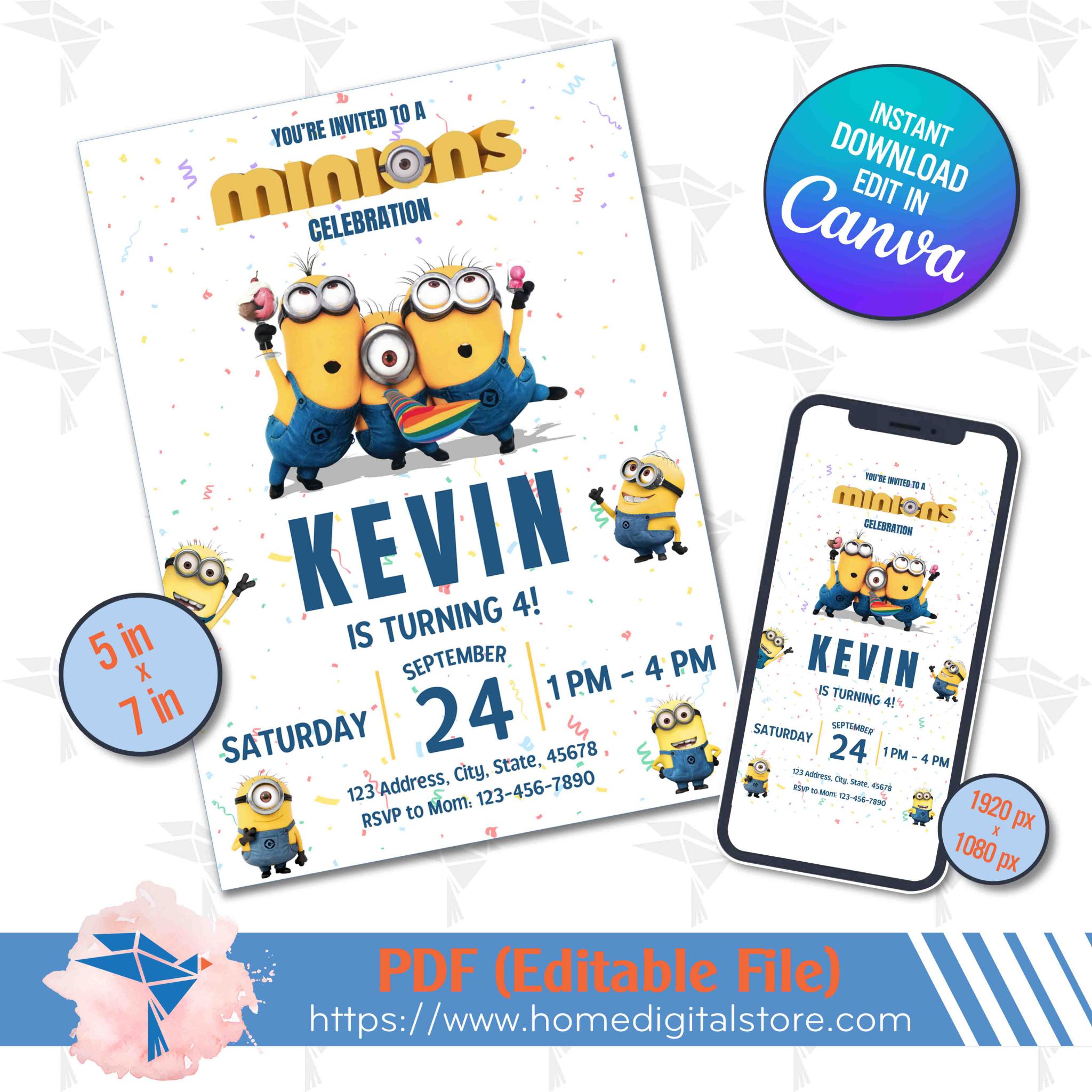 Birthday Invitation Minions Canva Template