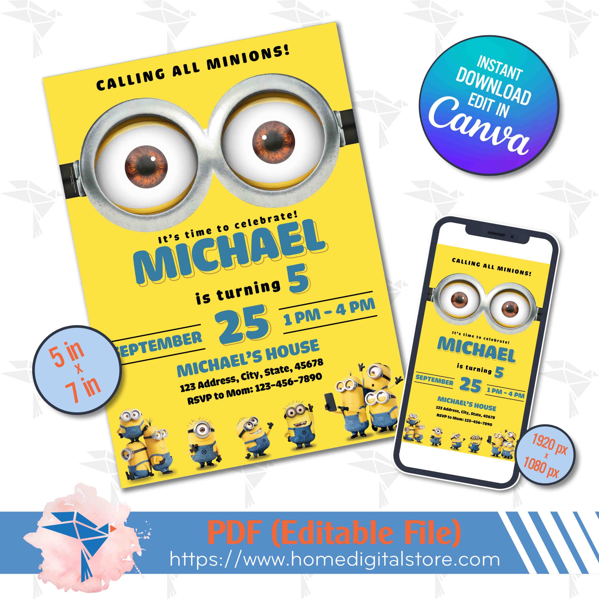 Birthday Invitation Minions Canva Template