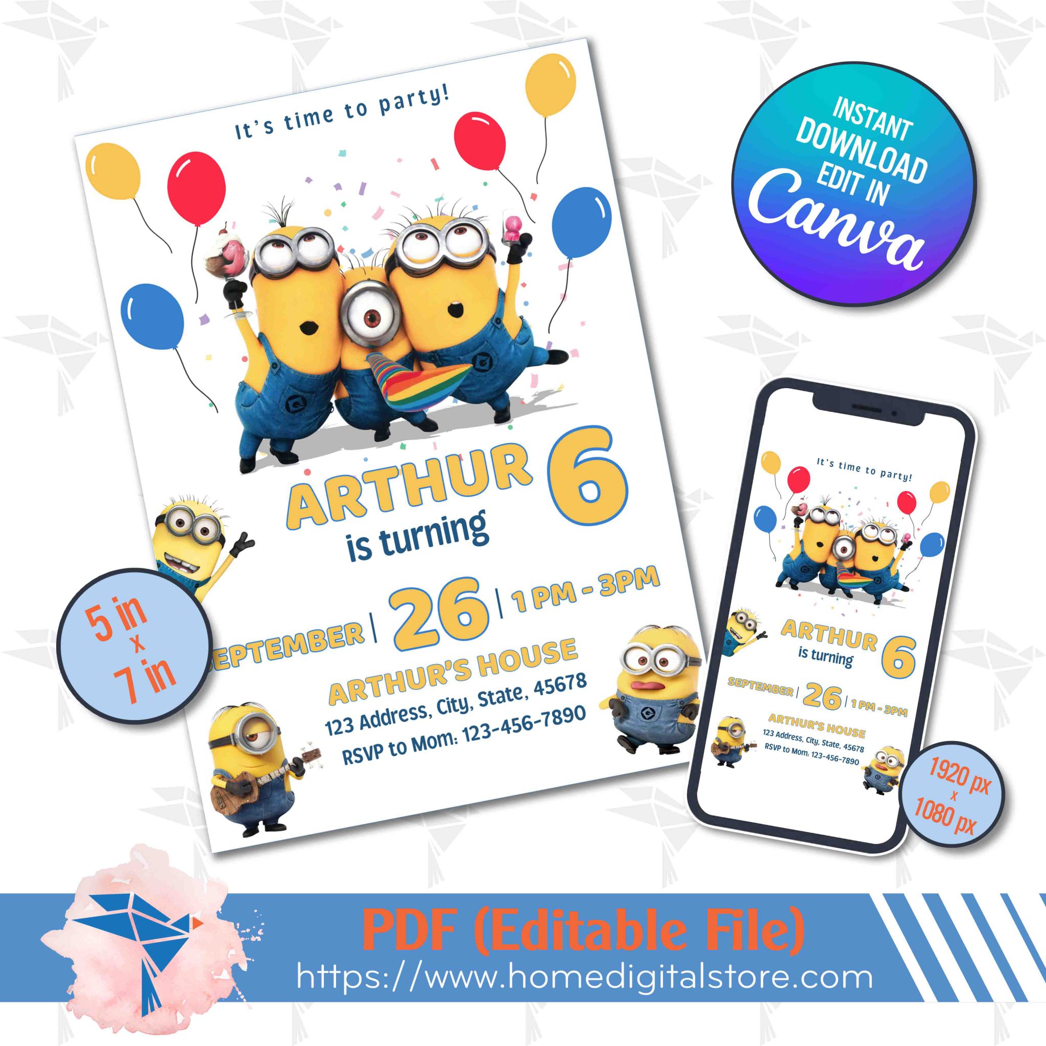 Minions Birthday Invitation Canva Template