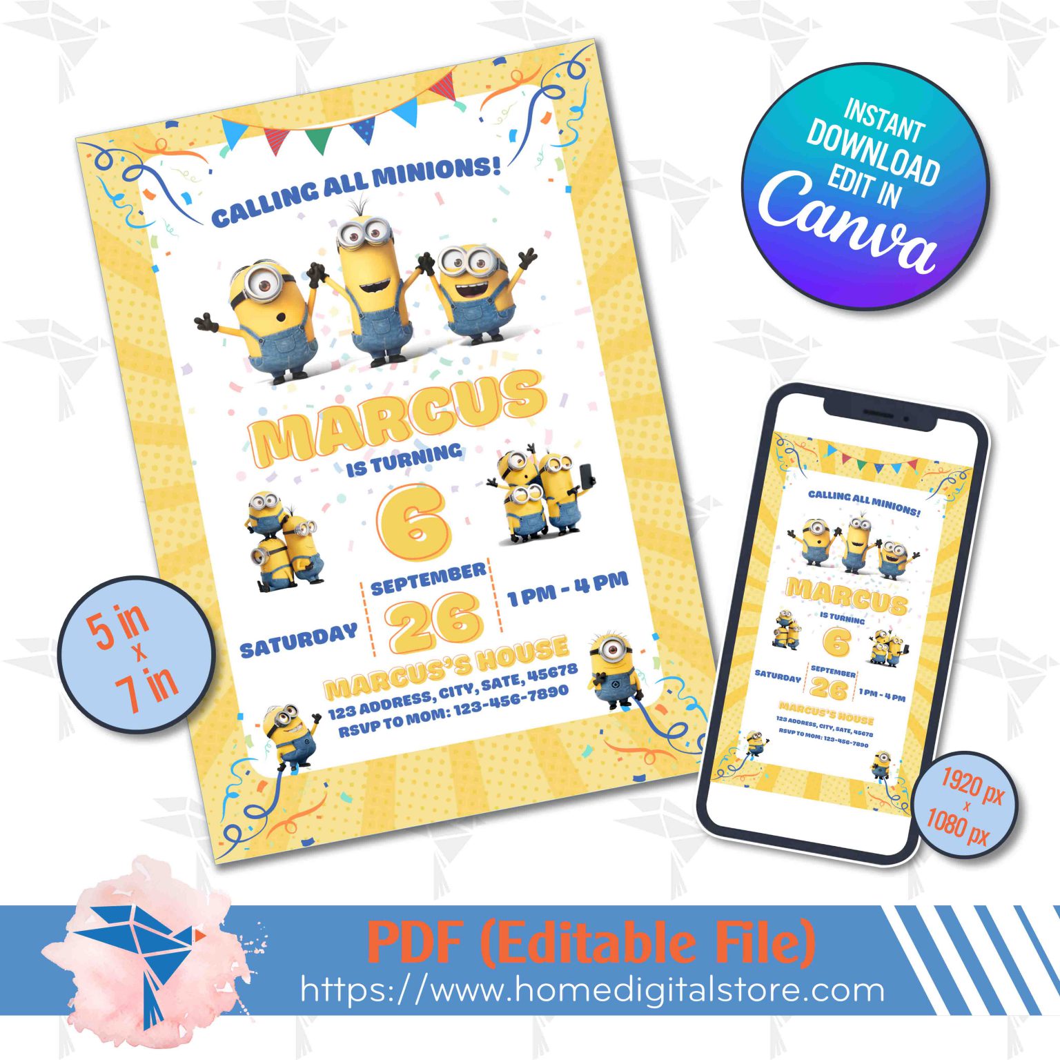 Minions Birthday Invitation Canva Template