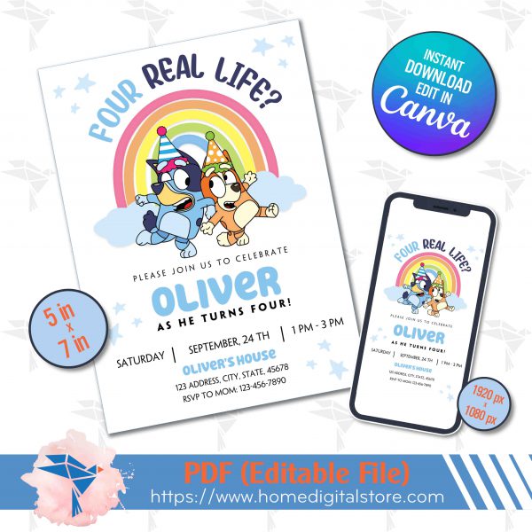 Bluey and Bingo Birthday Invitation