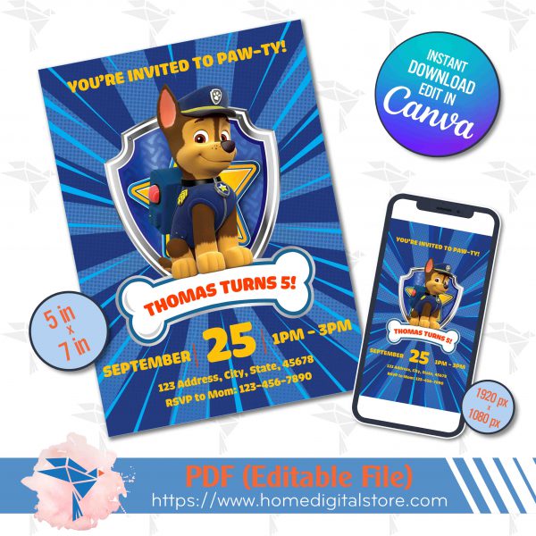 Chase Patrol Birthday Invitation