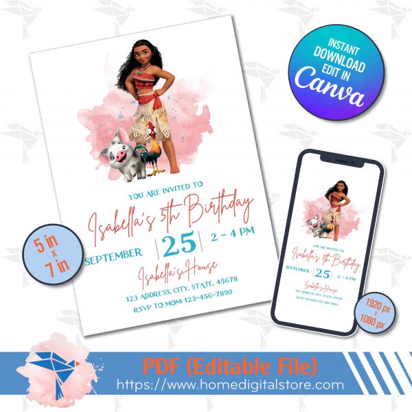 Moana Birthday Invitation