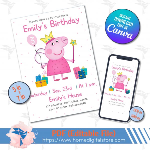 Peppa Pig Birthday Invitation