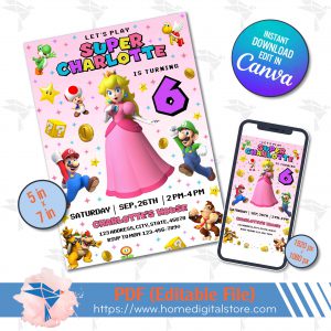 Princess Mario Birthday Invitation