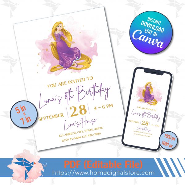 Rapunzel Birthday Invitation