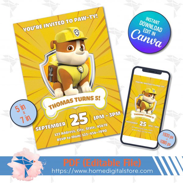 Rubble Patrol Birthday Invitation