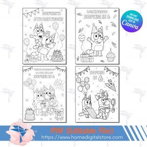 Bluey Birthday Coloring Canva Template