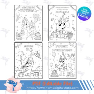 Bluey Birthday Coloring Canva Template