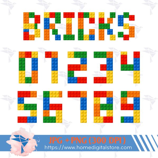 Lego Bricks Numbers PNG, JPG. Instant download files for Design, Printing or more
