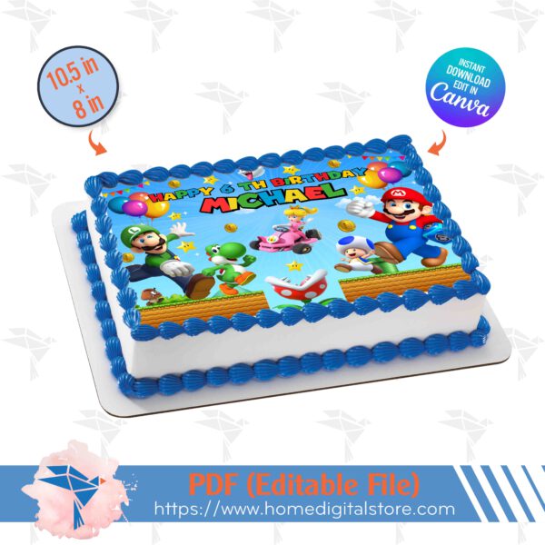 Edible Super Mario Topper Cake Canva Template