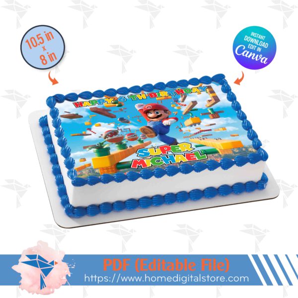 Topper Cake Edible Super Mario Canva Template