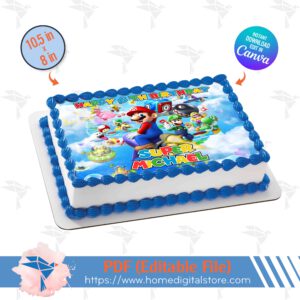 Edible Super Mario Topper Cake Canva Template