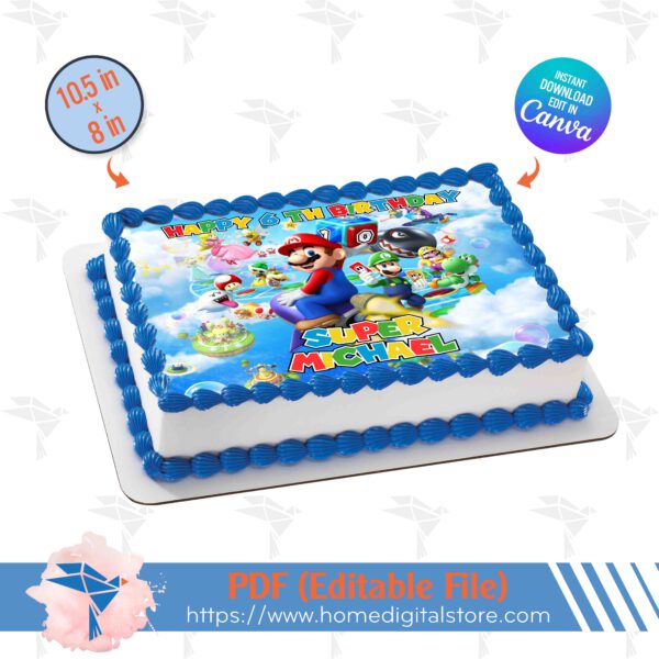 Edible Super Mario Topper Cake Canva Template