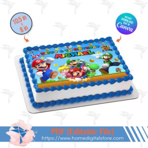 Topper Cake Edible Super Mario Canva Template