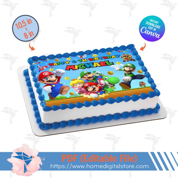 Topper Cake Edible Super Mario Canva Template