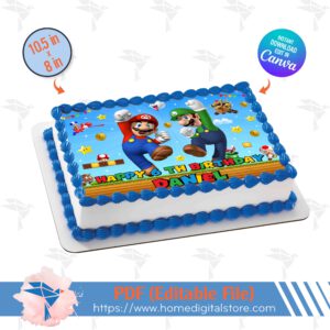 Super Mario Edible Topper Cake Canva Template