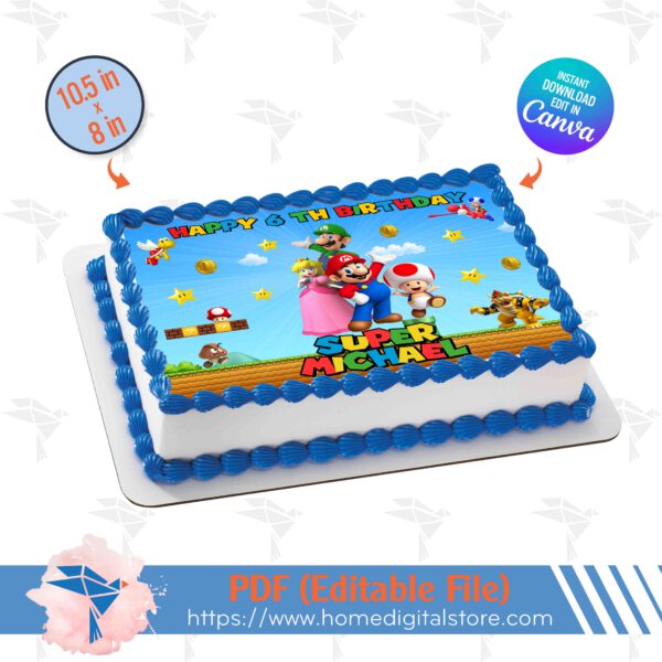Super Mario Edible Topper Cake Canva Template