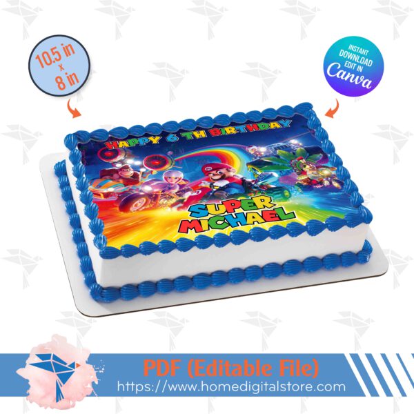 Super Mario Edible Topper Cake Canva Template
