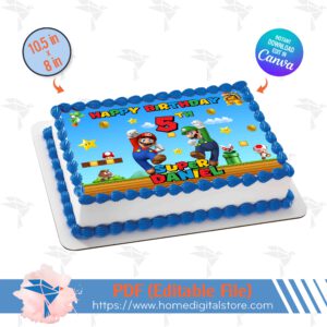 Super Mario Edible Topper Cake Canva Template