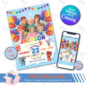 Cocomelon Invitation Canva Template