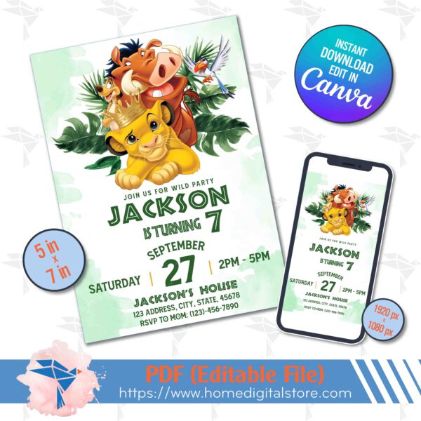 Lion King Birthday Invitation