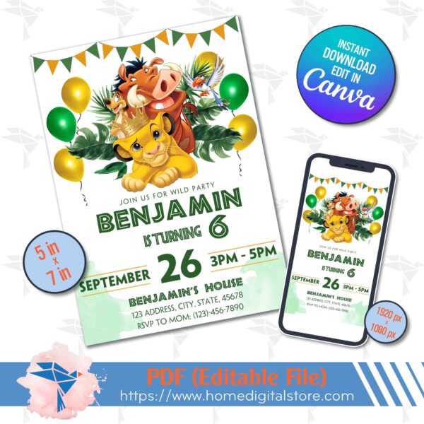 Lion King Birthday Invitation