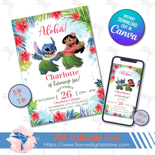 Lilo Stitch Birthday Invitation
