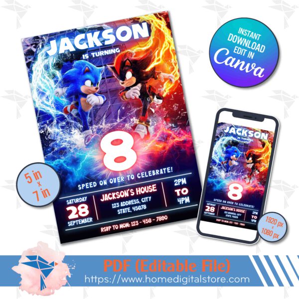 Sonic Shadow Birthday Invitation