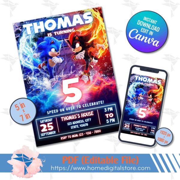 Sonic Shadow Birthday Invitation