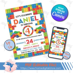 Lego Birthday Invitation Canva Template
